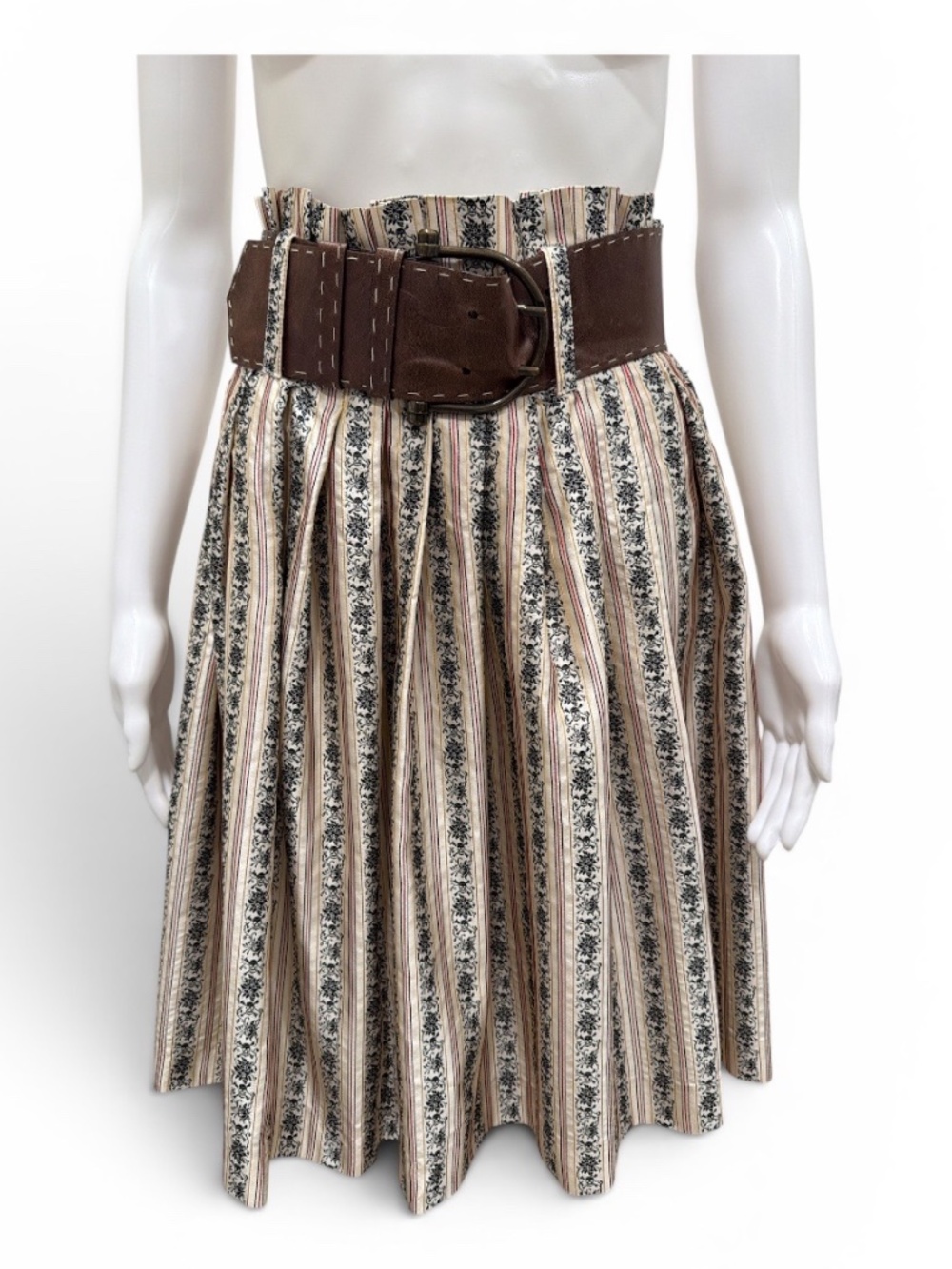 Alexander McQueen Skull Print Pleated Skirt with Leather Belt